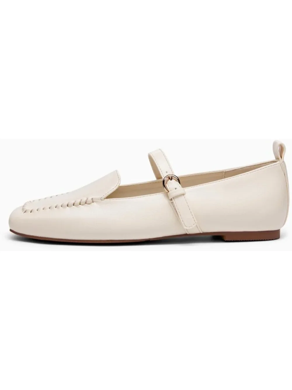 Women's Cream White Faux Leather Ballet Flat Loafer Square Toe Comfortable Shoes